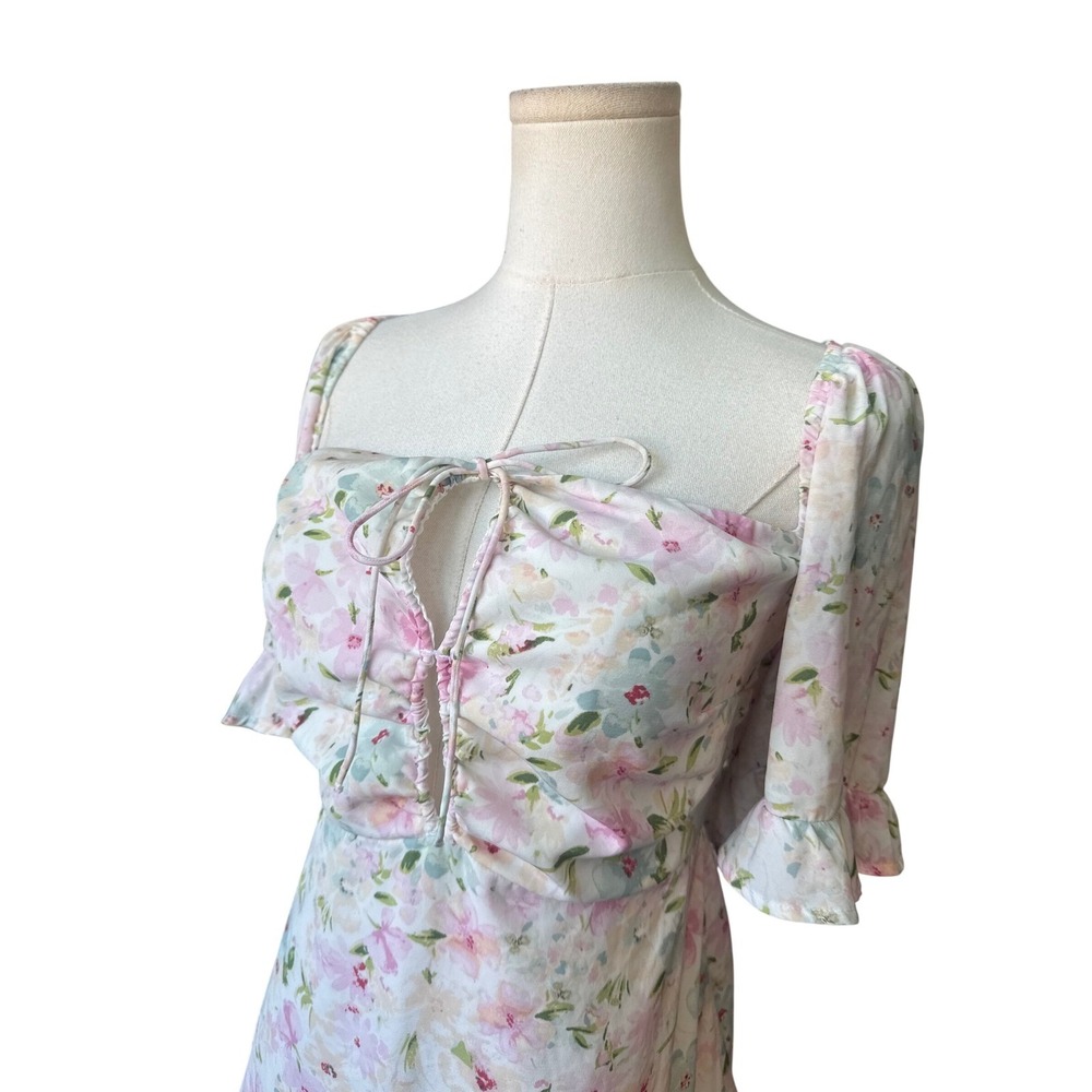 Abercrombie & Fitch Floral Milkmaid Puff Sleeve Mini Dress Size M Smocked Ruffle - Picture 5 of 11